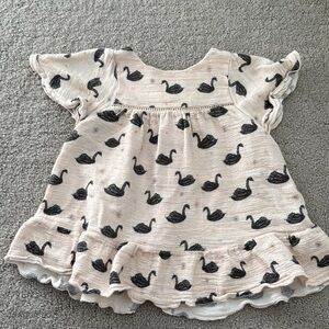 Zara Cream and Black Swan Print Kids Top